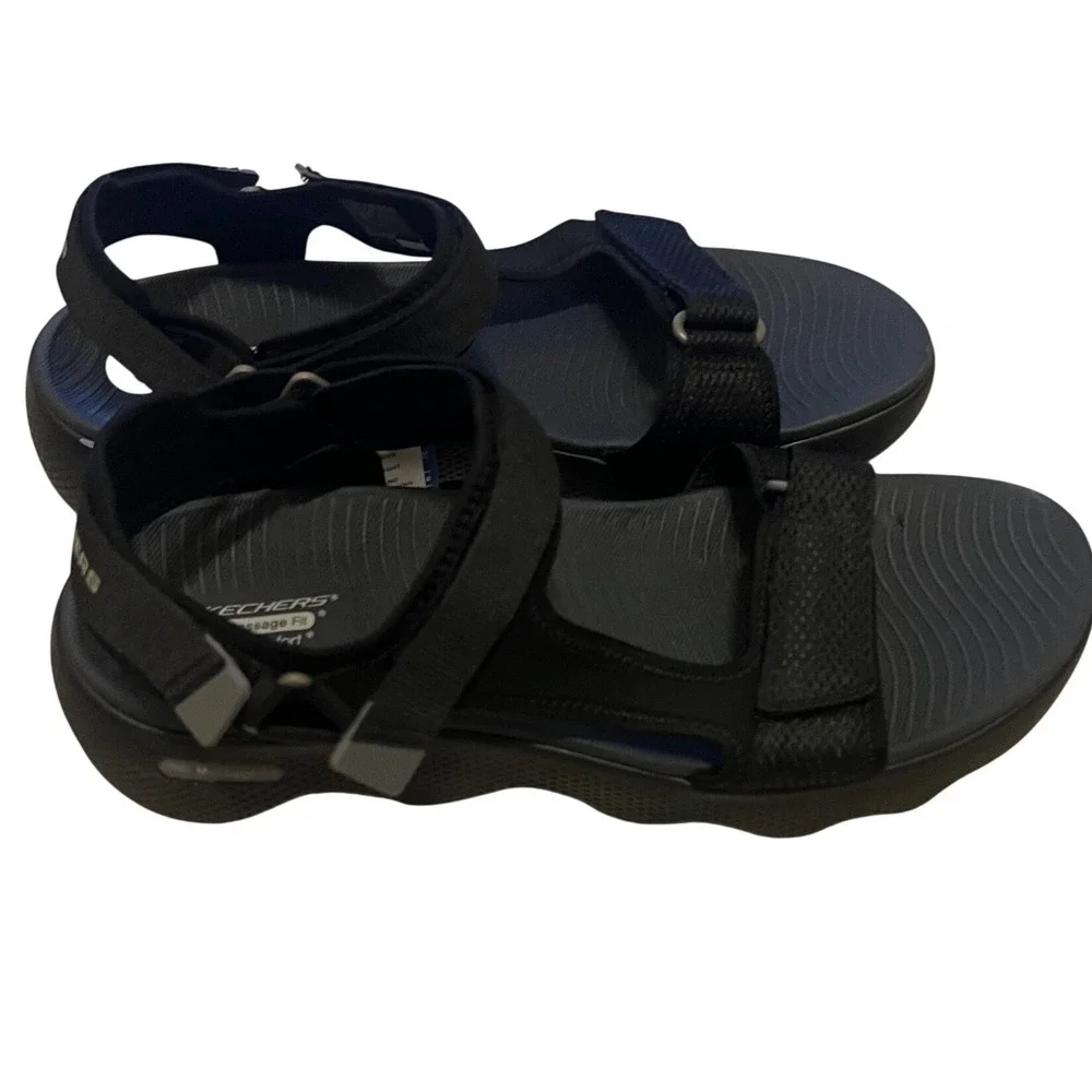 Skechers Sandals Mens 13 Black New Massage Fit Arch Comfort Hyper Burst